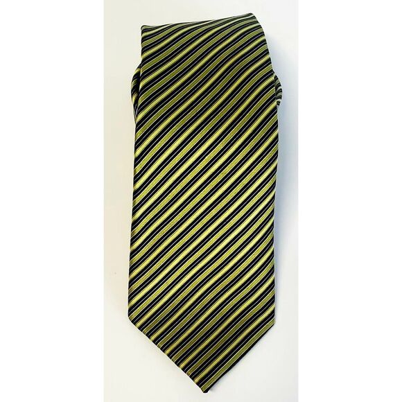 Countess Mara Tie Gold/ Green / Navy Diagonal Stripe 100% Silk w/ Crown Logo - Picture 6 of 15